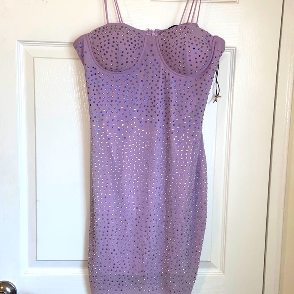 Lavender Rhinestone Mesh Dress